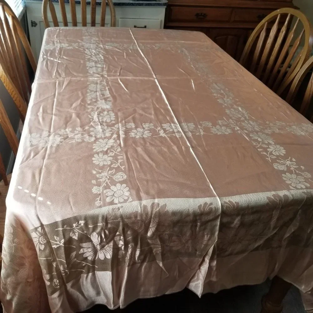 Pink Silver Floral Rectangle Tablecloth Linen Cloth Cover 82